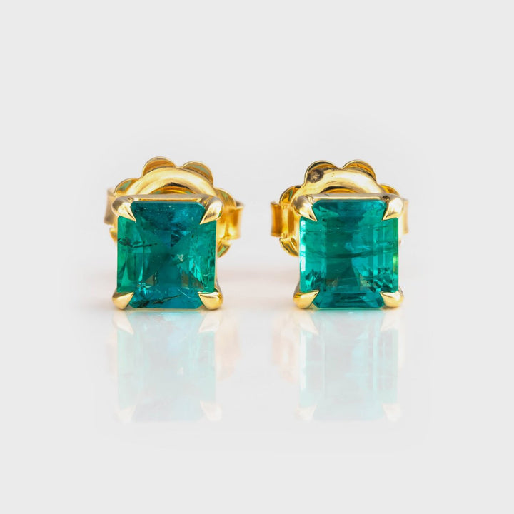 Square green Emerald stud Earrings