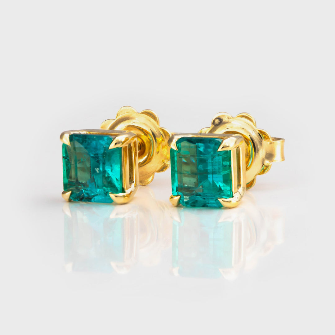Square green Emerald stud Earrings