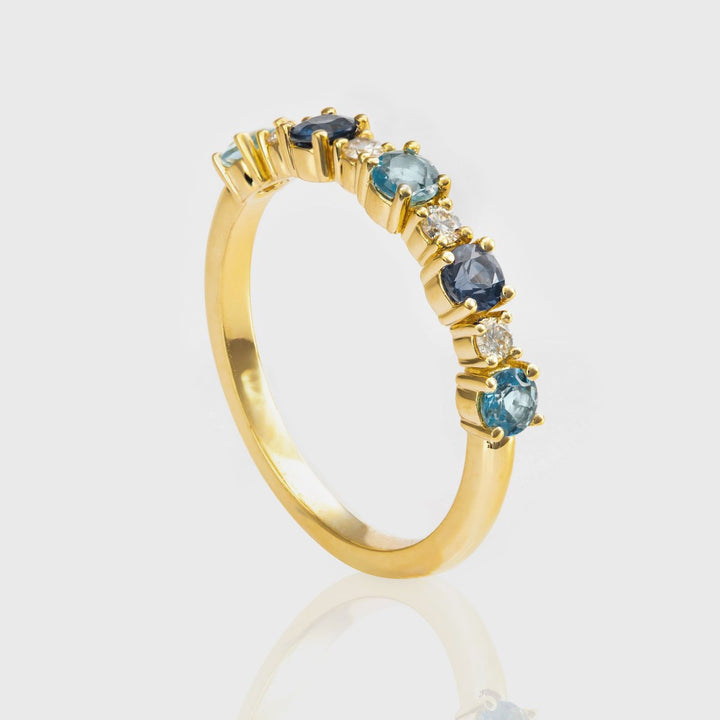 Aquamarine Sapphire &amp; Diamonds half eternity ring