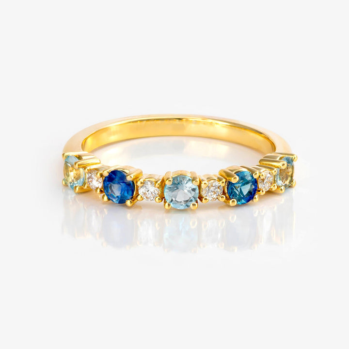 Aquamarine Sapphire &amp; Diamonds half eternity ring