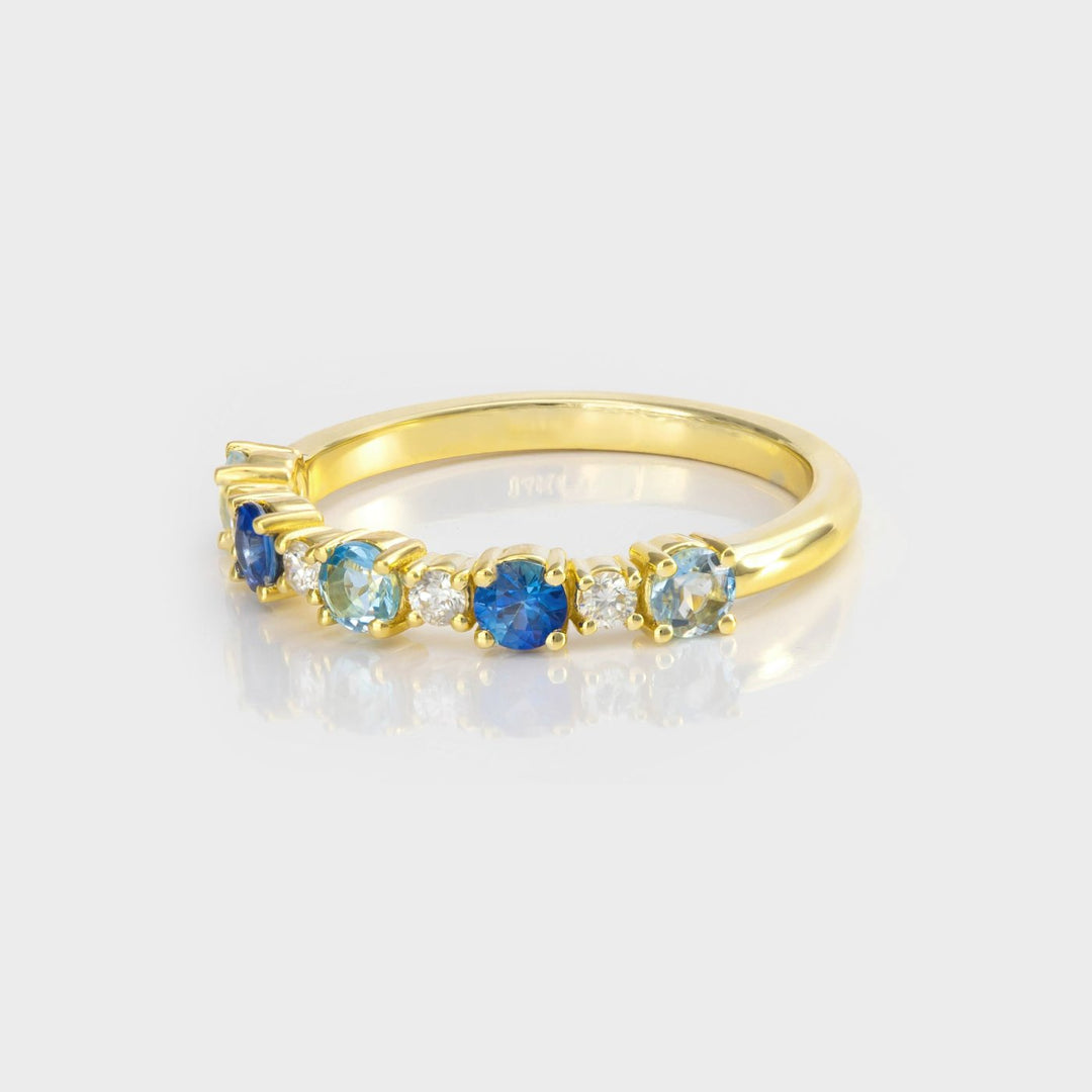 Aquamarine Sapphire &amp; Diamonds half eternity ring
