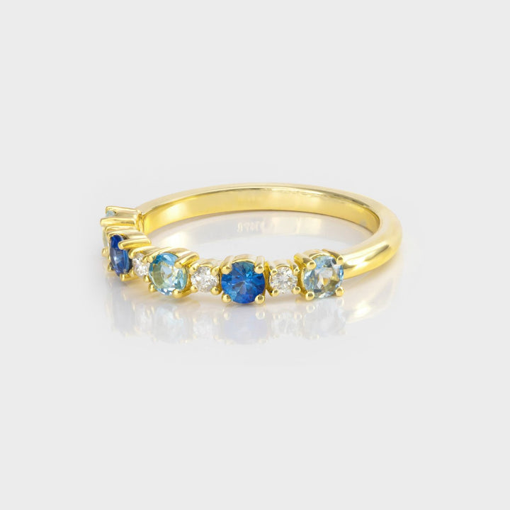 Aquamarine Sapphire &amp; Diamonds half eternity ring