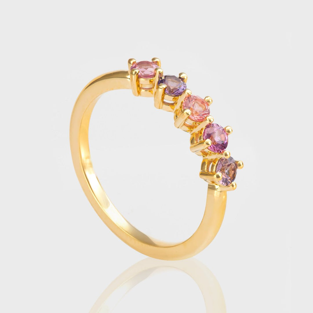 five round pastel multi color Spinels Ring