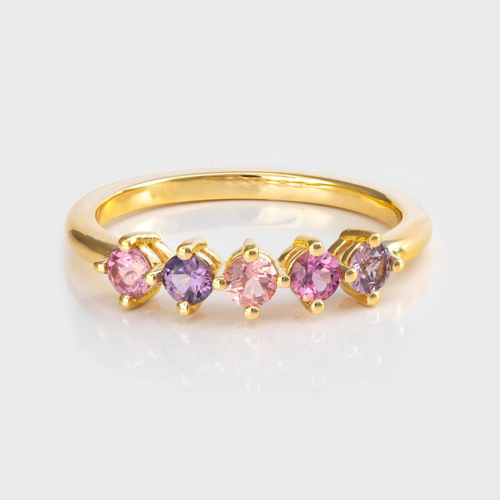 five round pastel multi color Spinels Ring