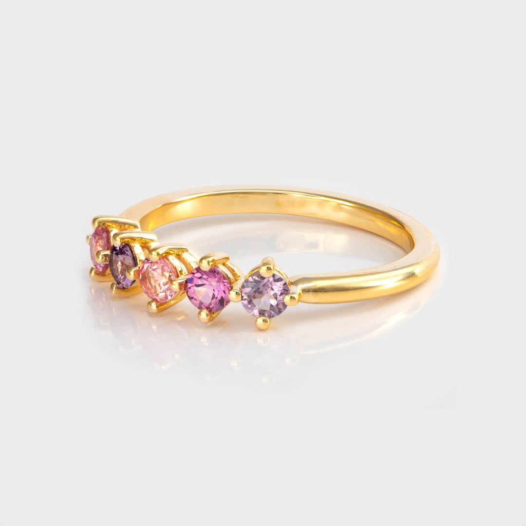 five round pastel multi color Spinels Ring