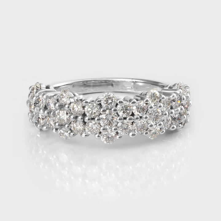 White gold 5 flowers diamonds ring