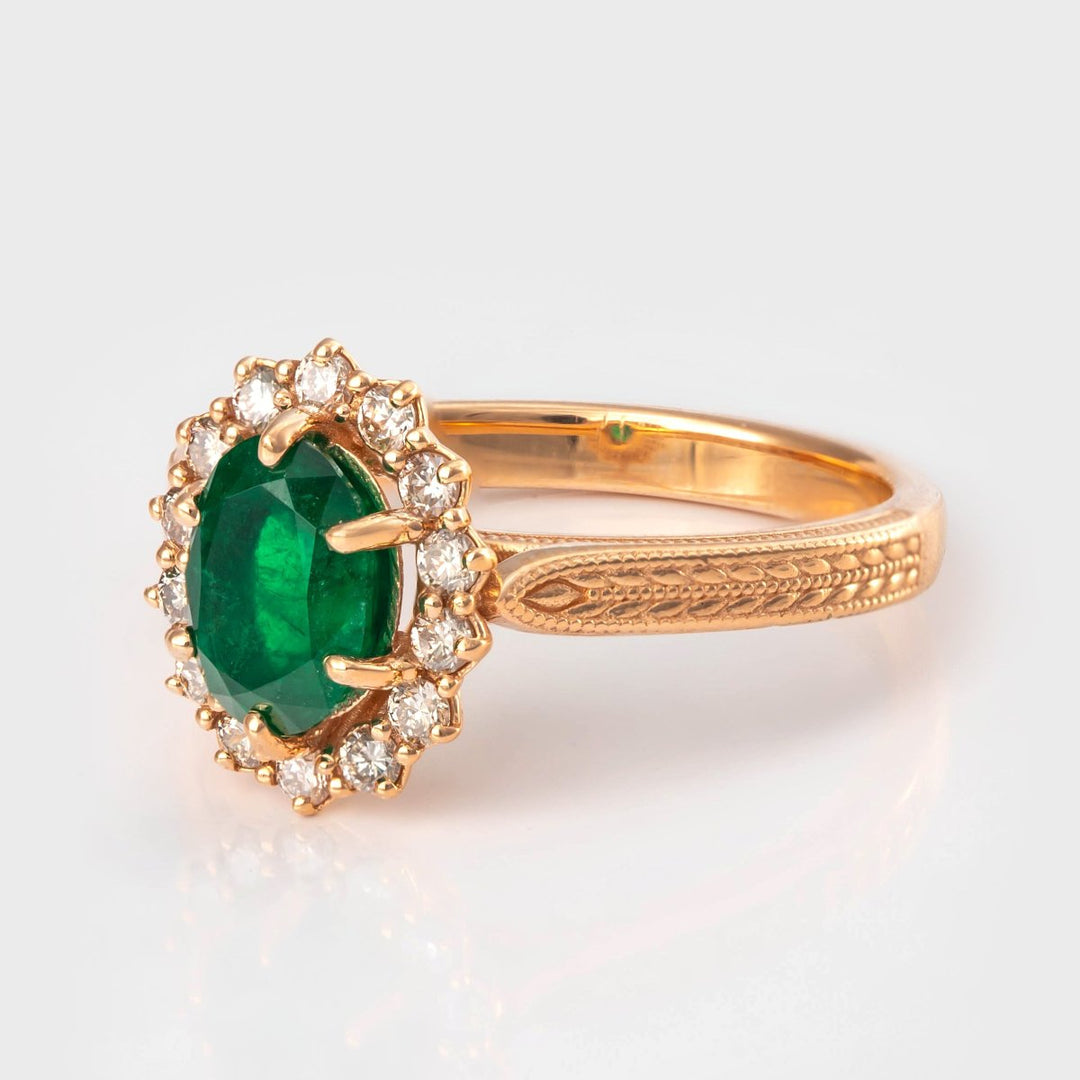 Rose gold Emerald &amp; diamonds vintage style ring