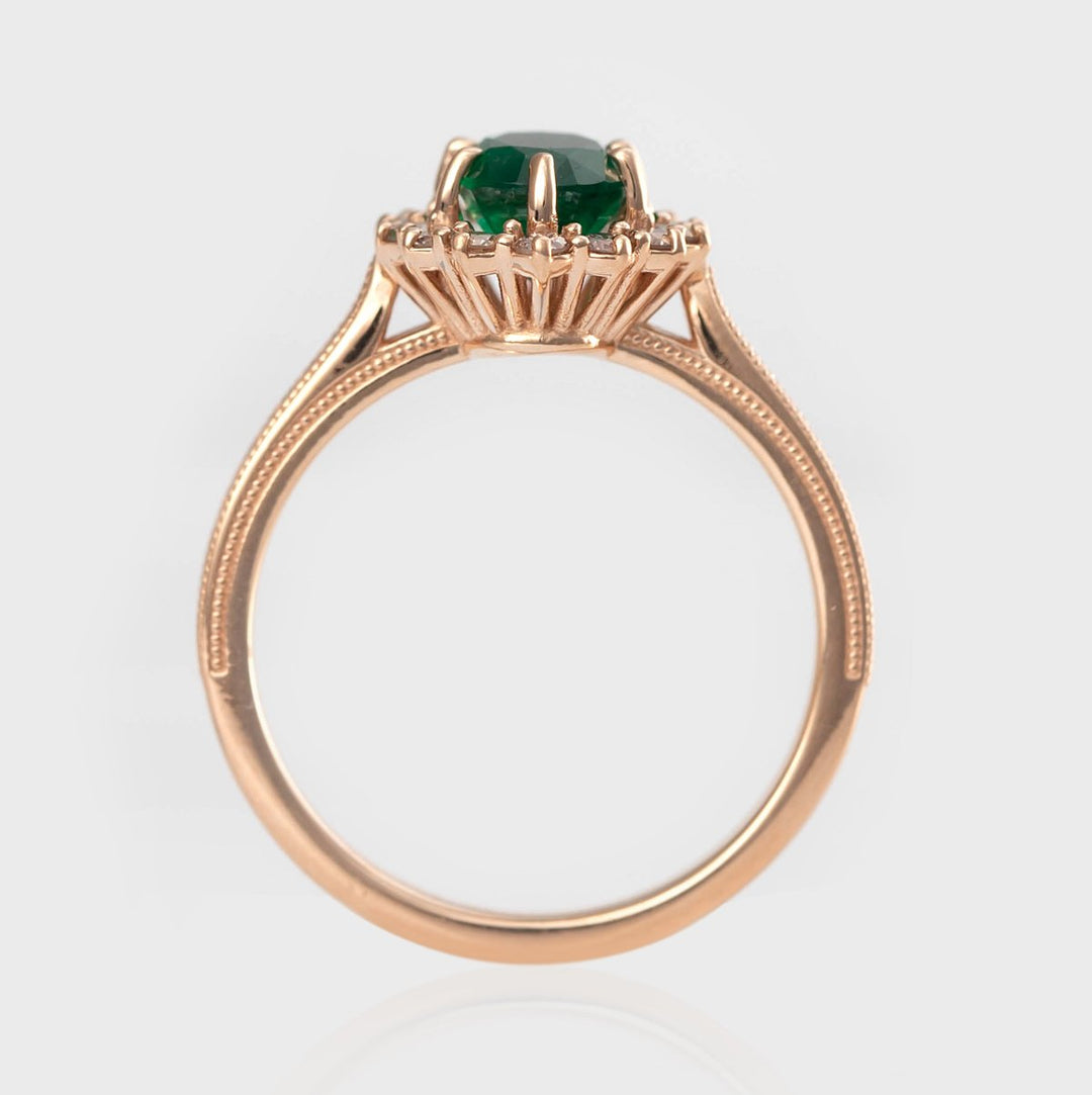 Rose gold Emerald &amp; diamonds vintage style ring