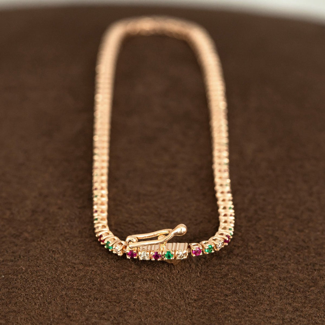 Delicate rose gold gemstones &amp; diamonds Bracelet