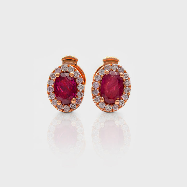 rose gold Ruby &amp; Diamonds halo earrings