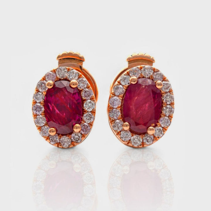 rose gold Ruby &amp; Diamonds halo earrings