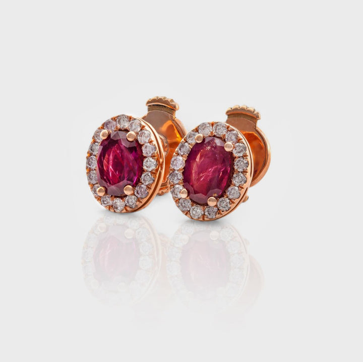 rose gold Ruby &amp; Diamonds halo earrings