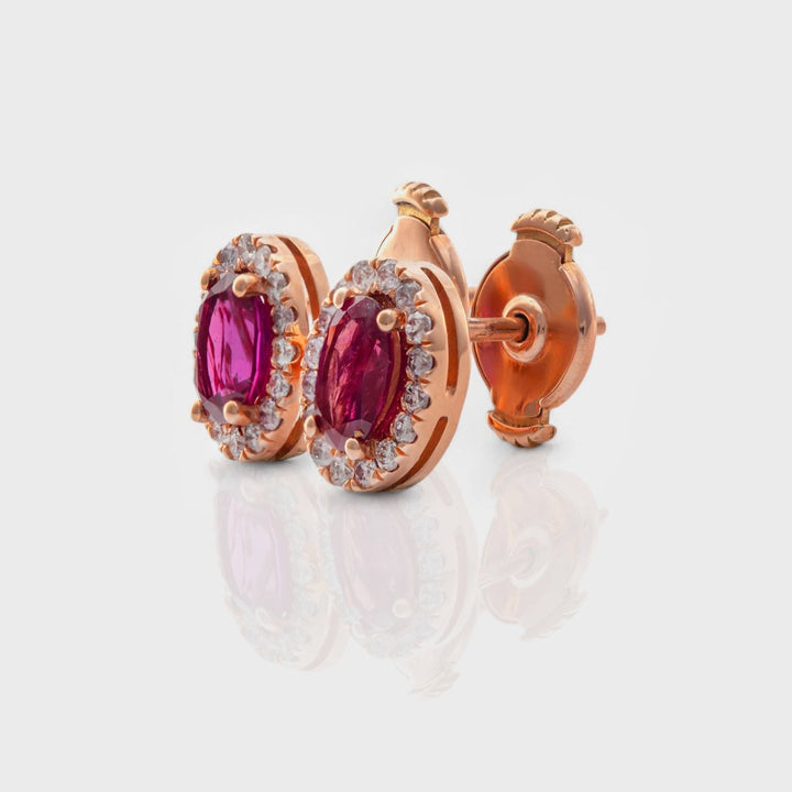 rose gold Ruby &amp; Diamonds halo earrings
