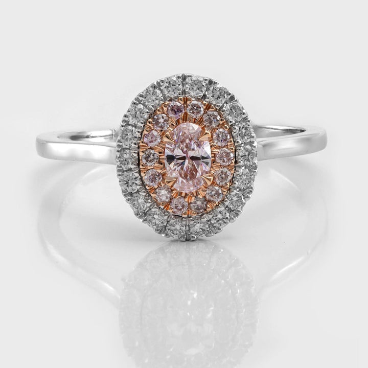 Oval Faint pink diamond with pink &amp; white diamonds double halo