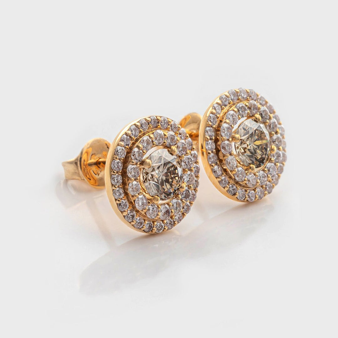 LIGHT BROWN diamonds Double halo earrings