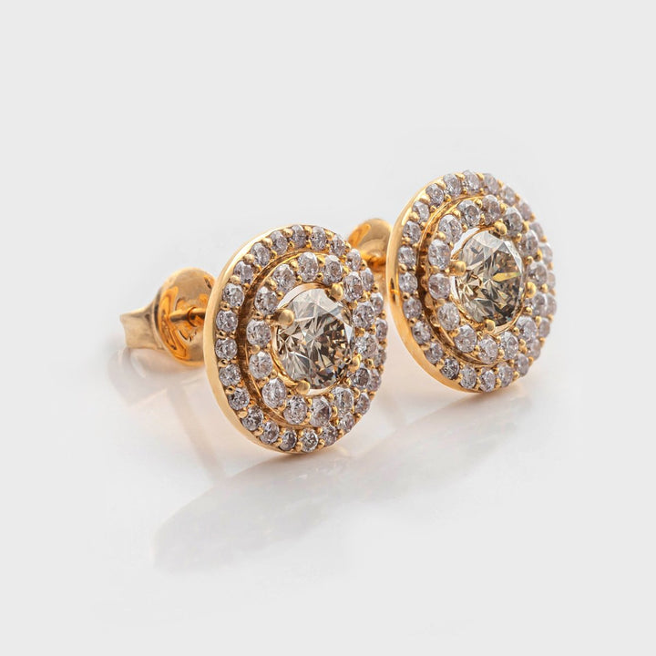 LIGHT BROWN diamonds Double halo earrings