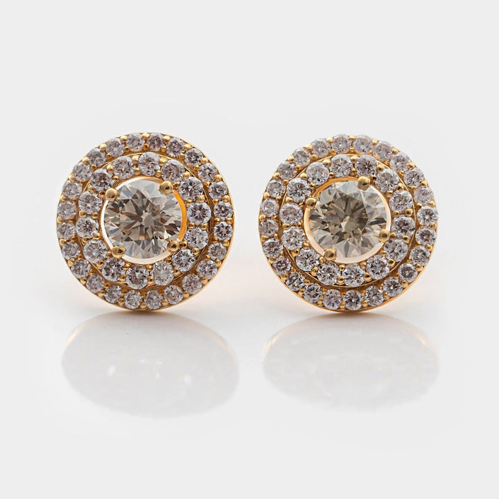 LIGHT BROWN diamonds Double halo earrings