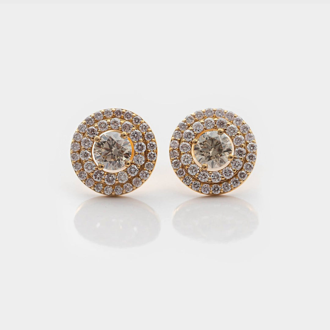 LIGHT BROWN diamonds Double halo earrings