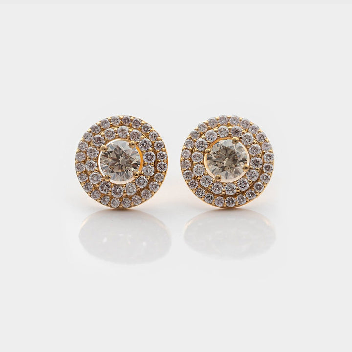 LIGHT BROWN diamonds Double halo earrings