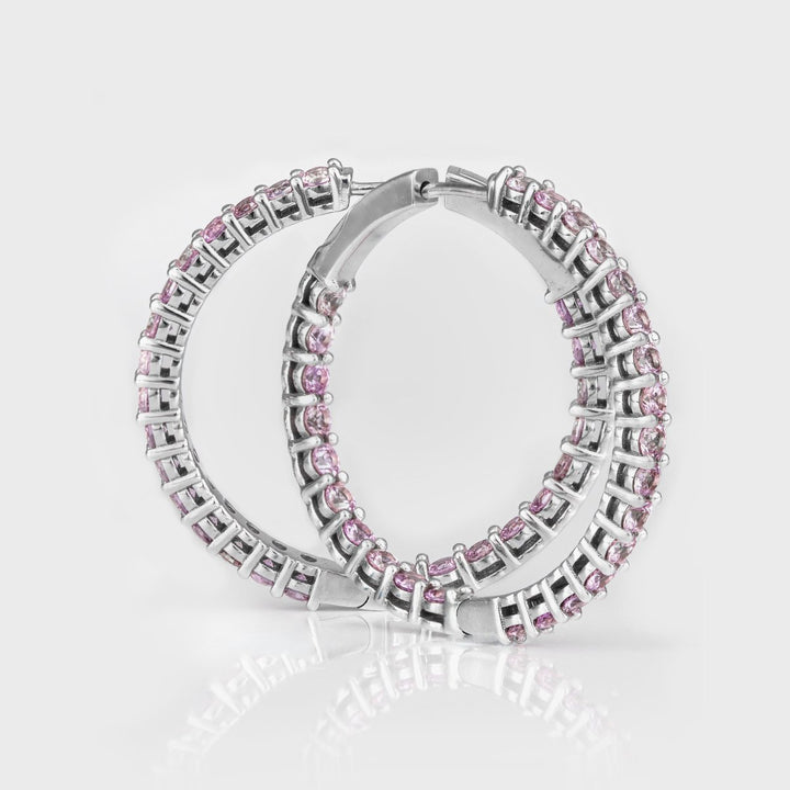 White gold light pink sapphire hoop earrings