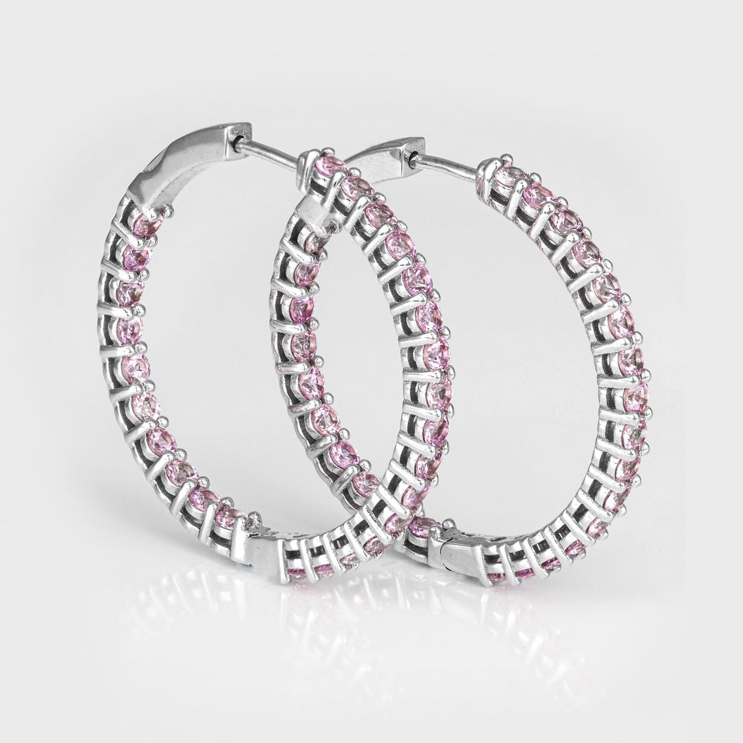 White gold light pink sapphire hoop earrings