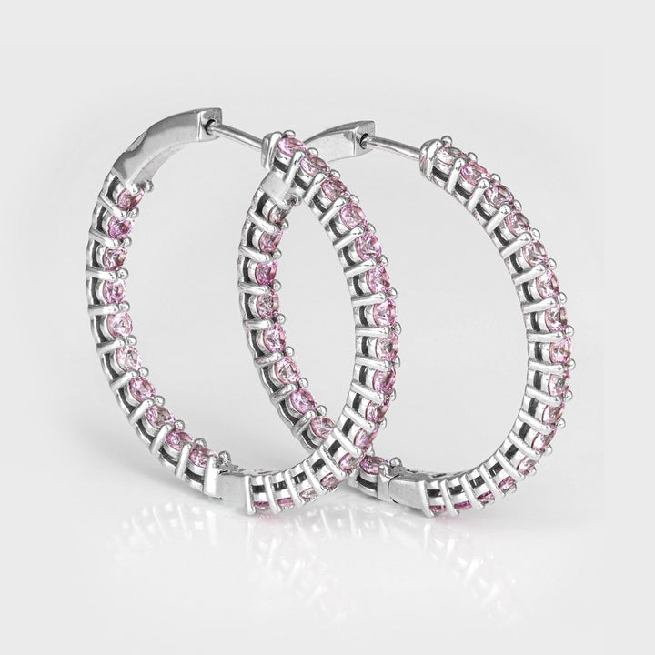 White gold light pink sapphire hoop earrings