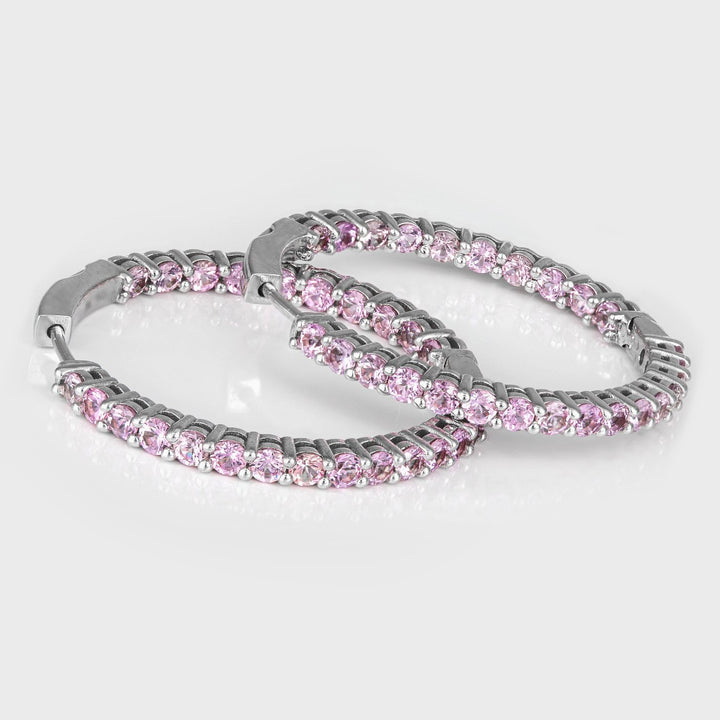 White gold light pink sapphire hoop earrings