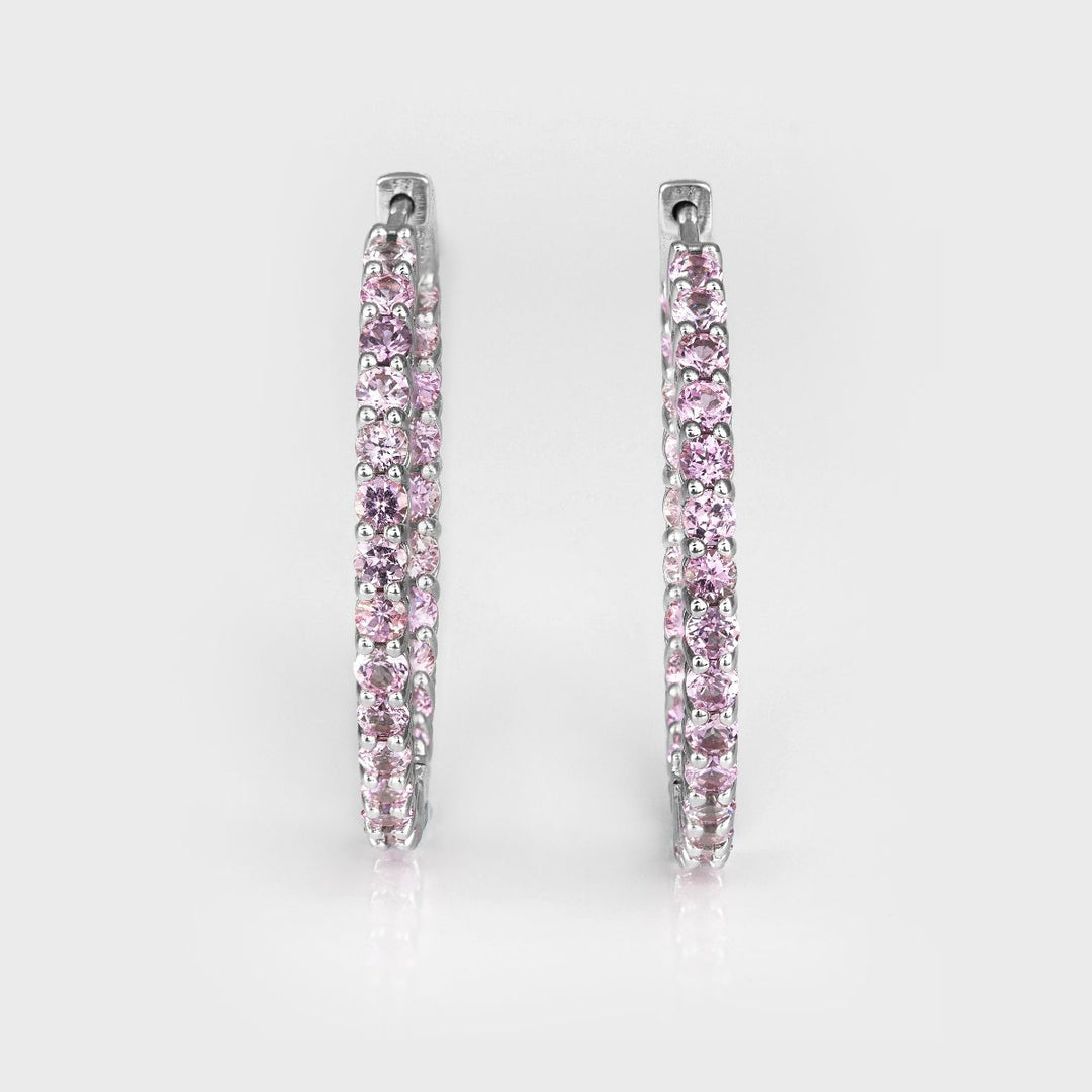 White gold light pink sapphire hoop earrings