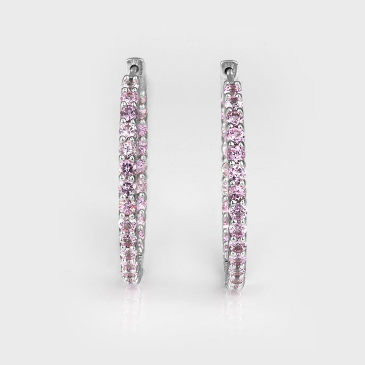 White gold light pink sapphire hoop earrings