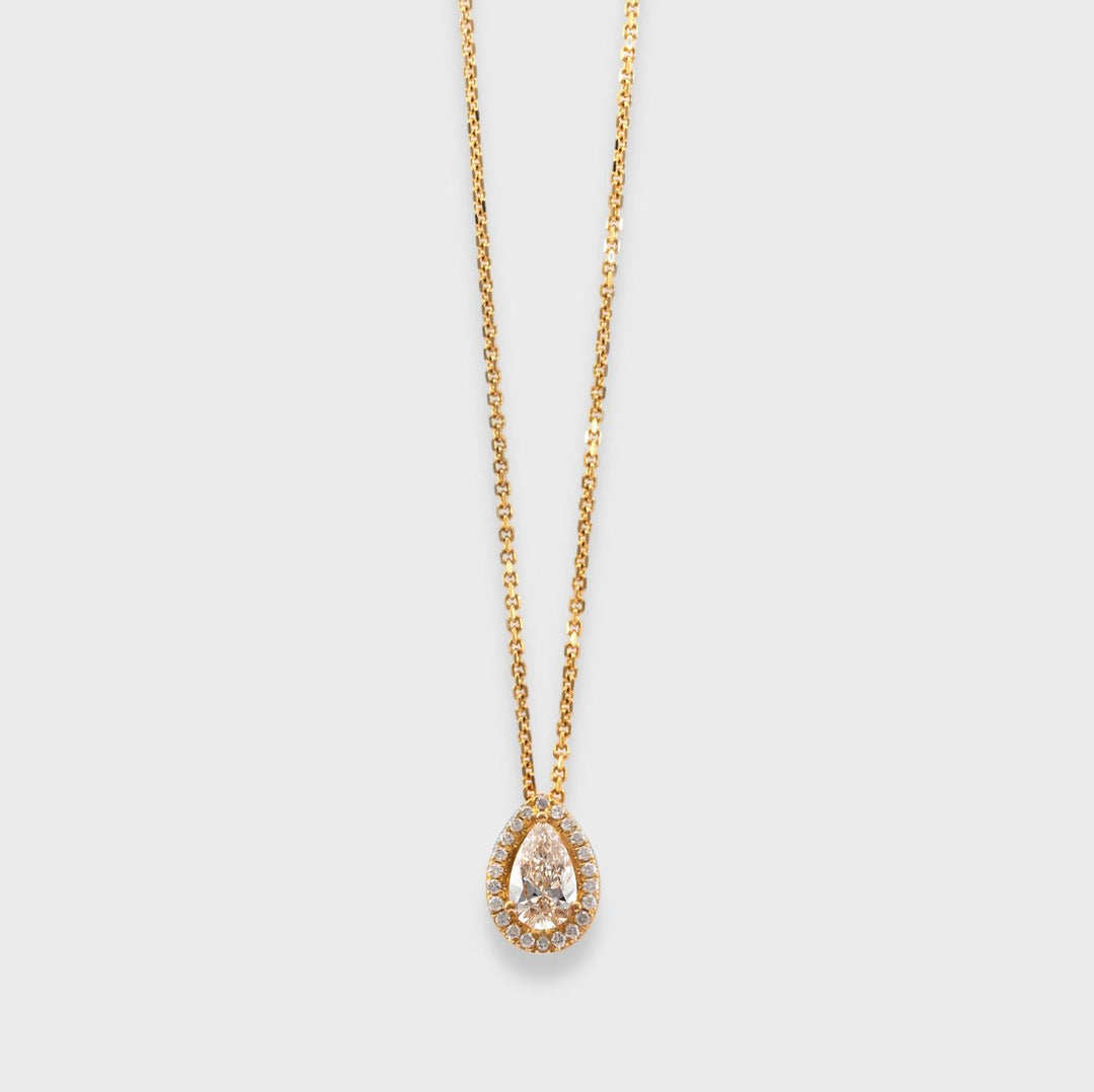 0.50 carat Faint Pink Pear shape diamond  halo pendant