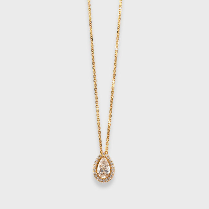 0.50 carat Faint Pink Pear shape diamond  halo pendant