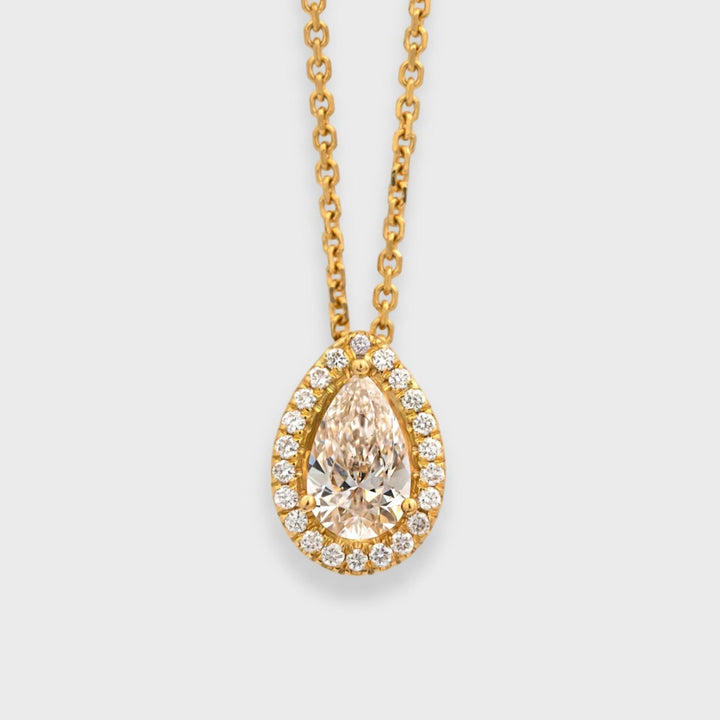 0.50 carat Faint Pink Pear shape diamond  halo pendant