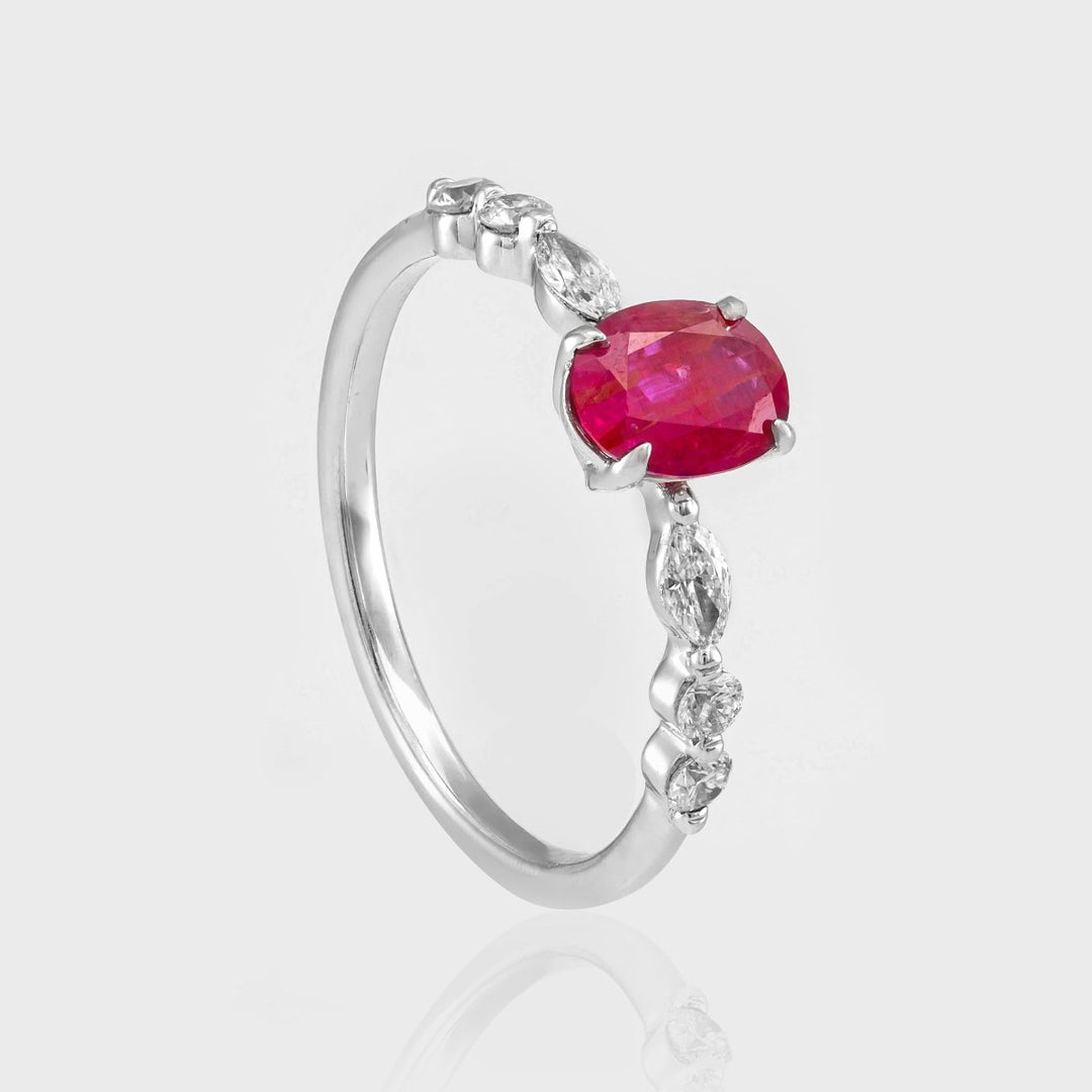 Oval pinkish Ruby &amp;  Side Diamonds Ring