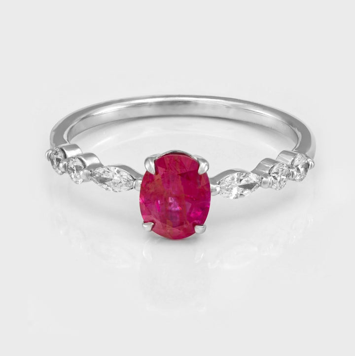 Oval pinkish Ruby &amp;  Side Diamonds Ring