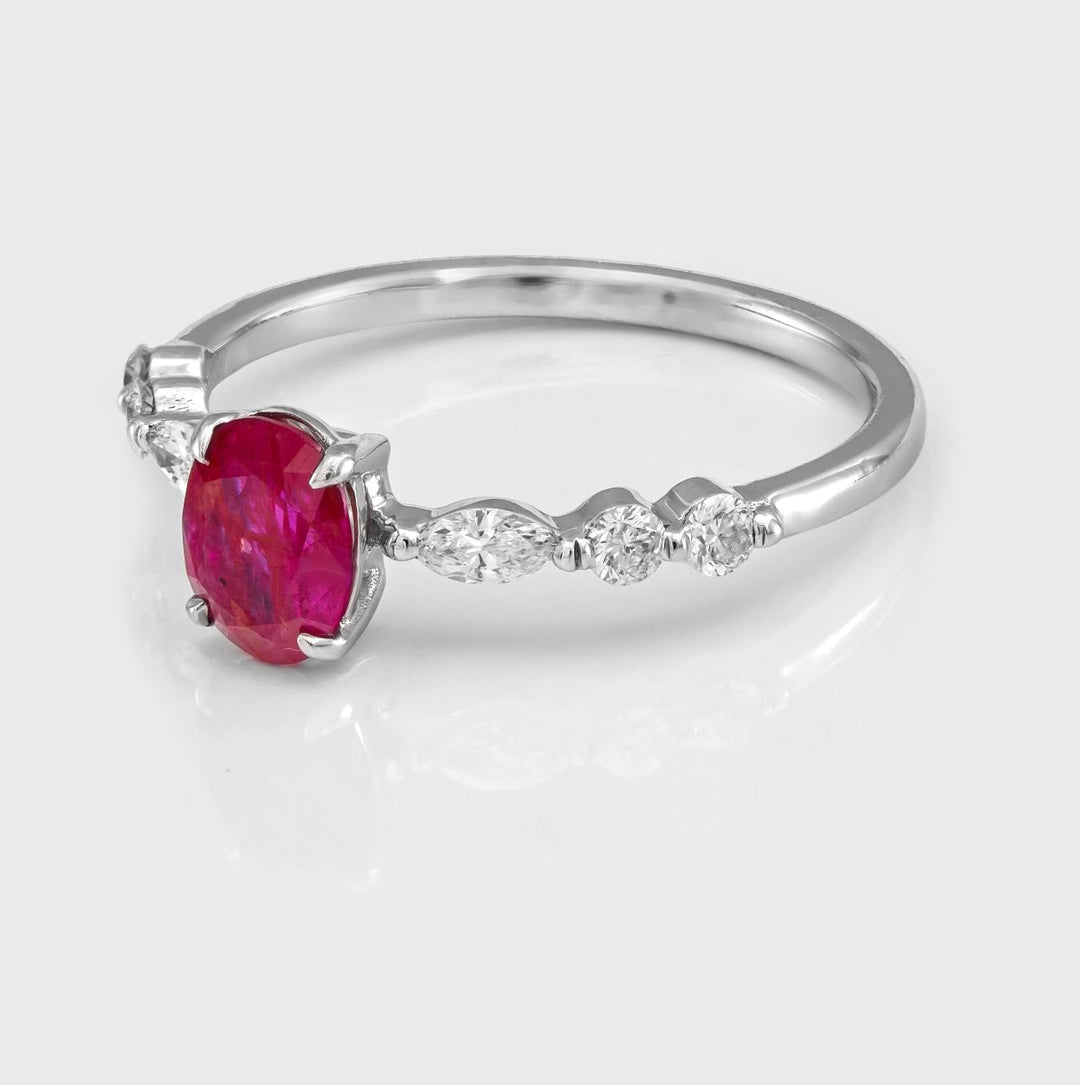 Oval pinkish Ruby &amp;  Side Diamonds Ring