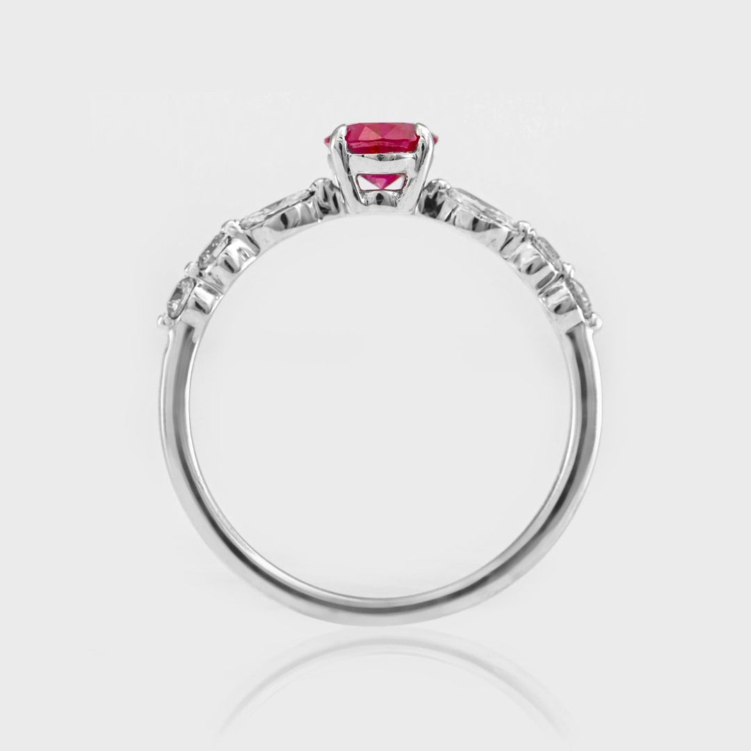 Oval pinkish Ruby &amp;  Side Diamonds Ring