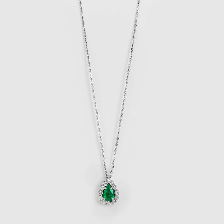 Green Emerald &amp; Diamonds Delicate Halo Pendant
