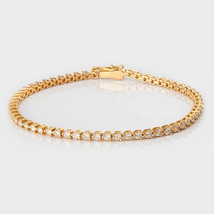 3 prongs yellow gold diamonds tennis bracelet