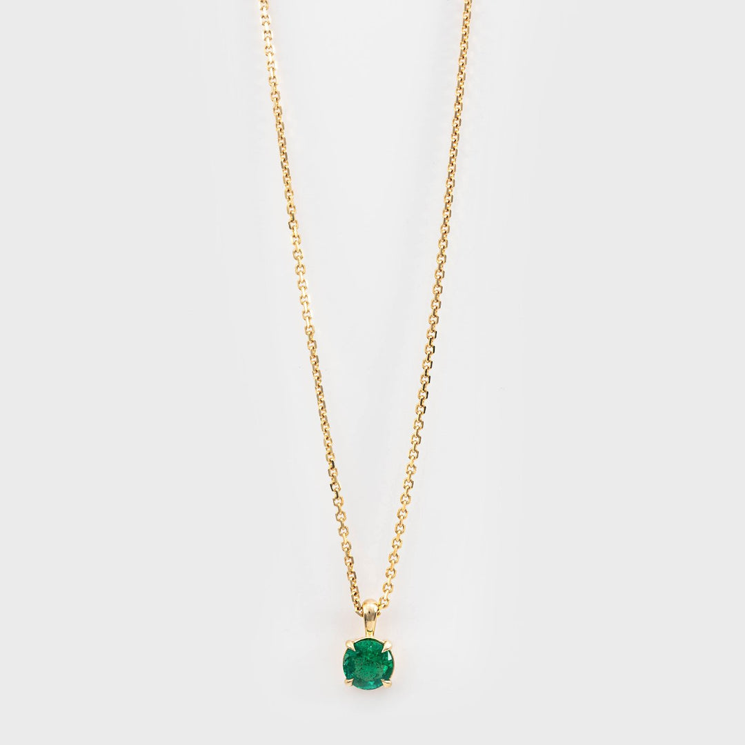Round Emerald Yellow Gold Pendant