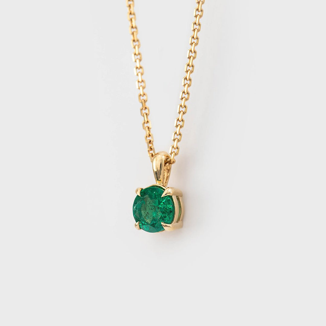 Round Emerald Yellow Gold Pendant