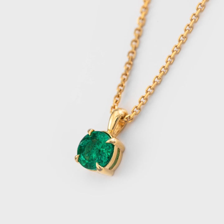 Round Emerald Yellow Gold Pendant