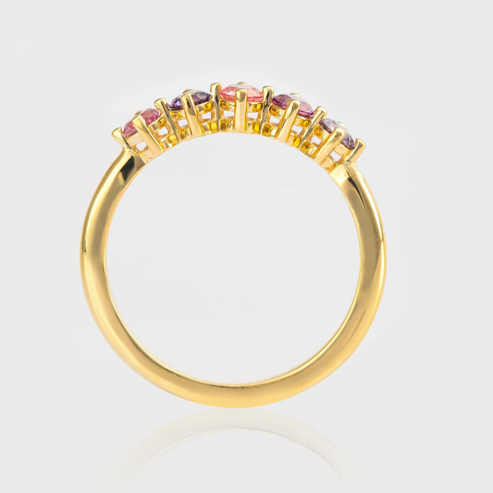 five round pastel multi color Spinels Ring