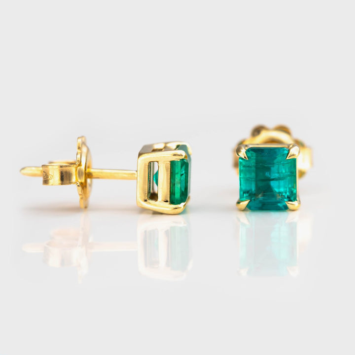 Square green Emerald stud Earrings