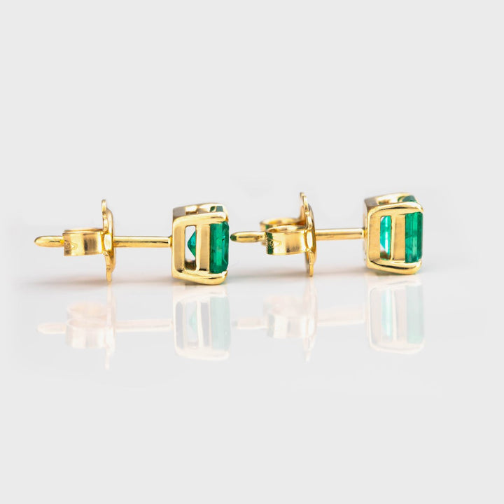 Square green Emerald stud Earrings