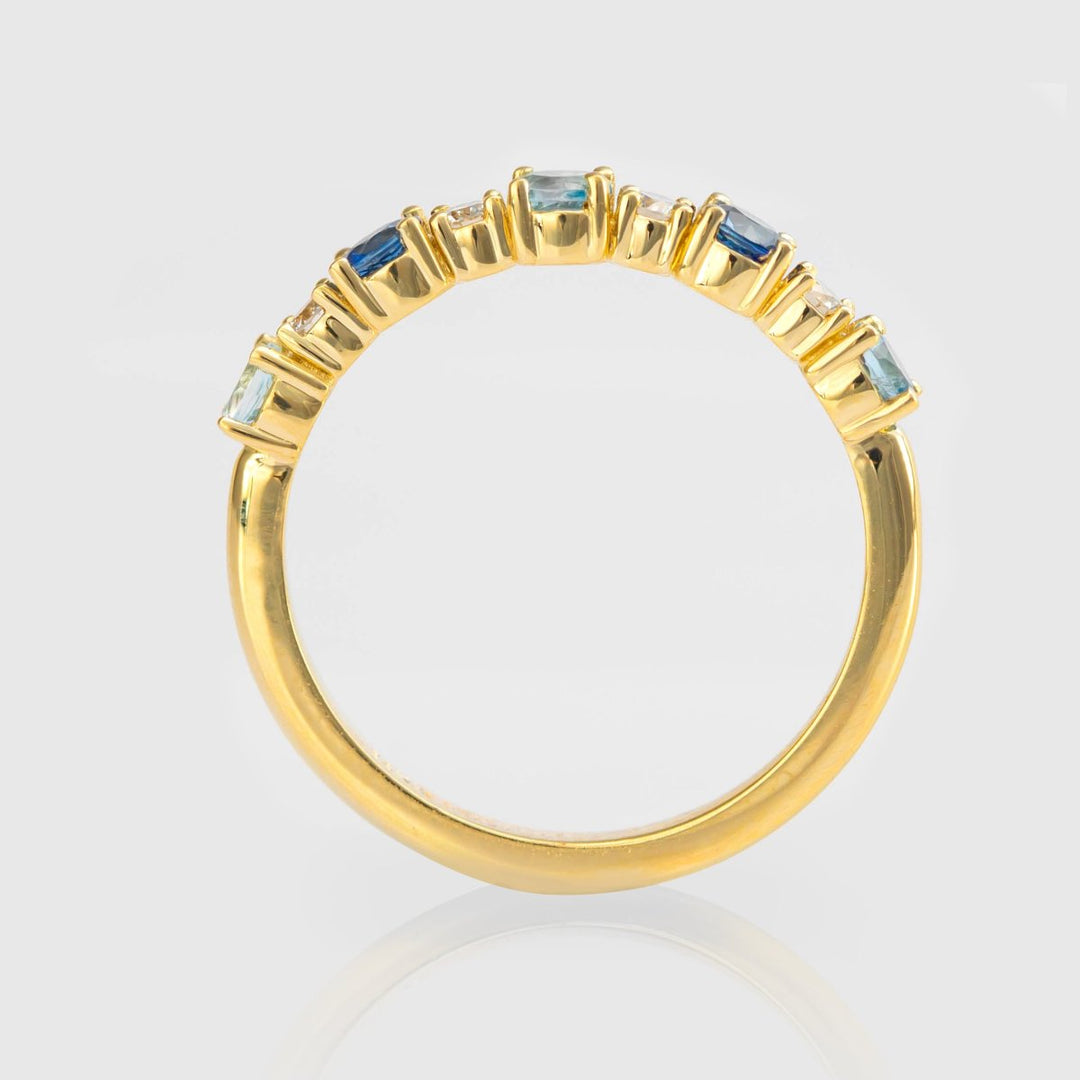Aquamarine Sapphire &amp; Diamonds half eternity ring