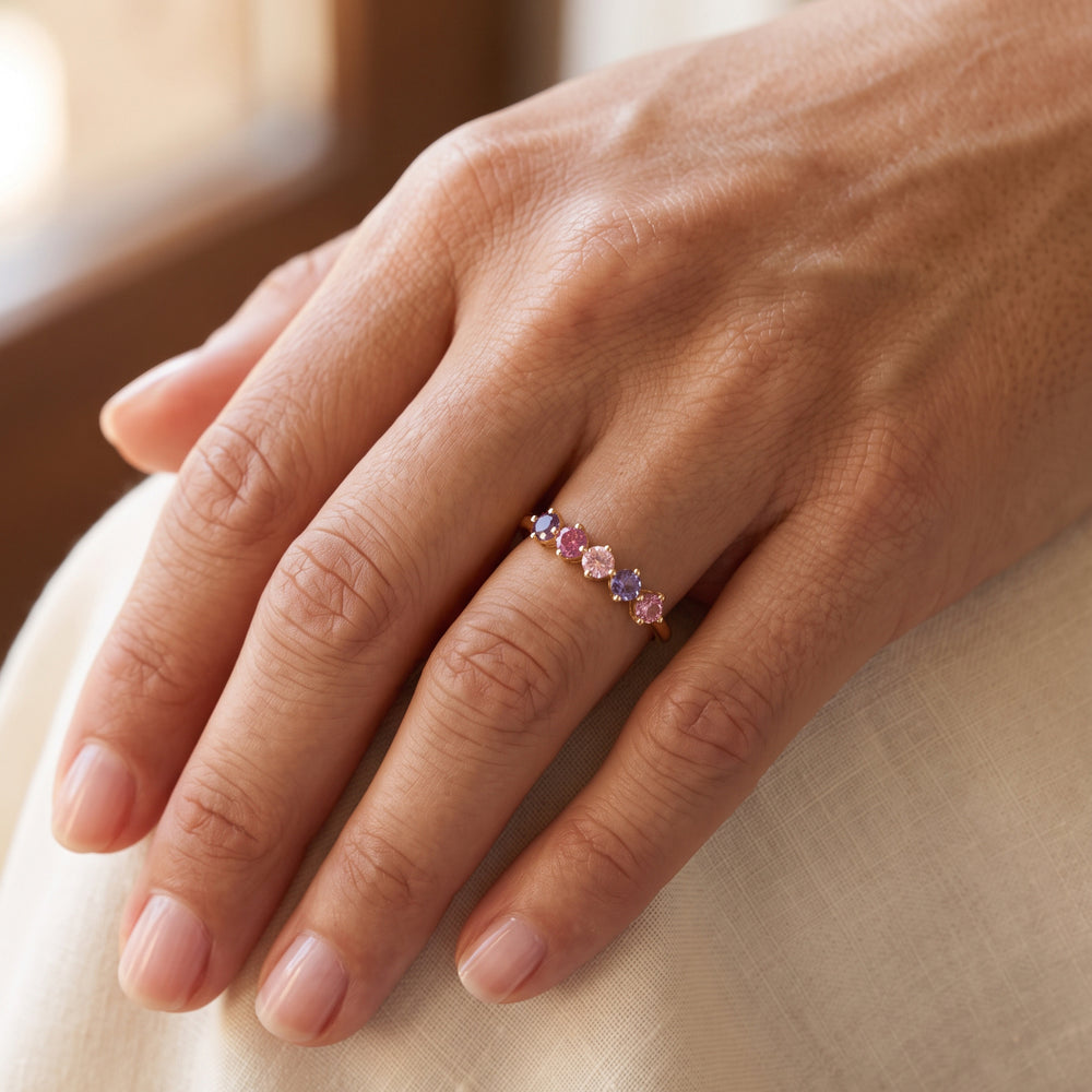 five round pastel multi color Spinels Ring