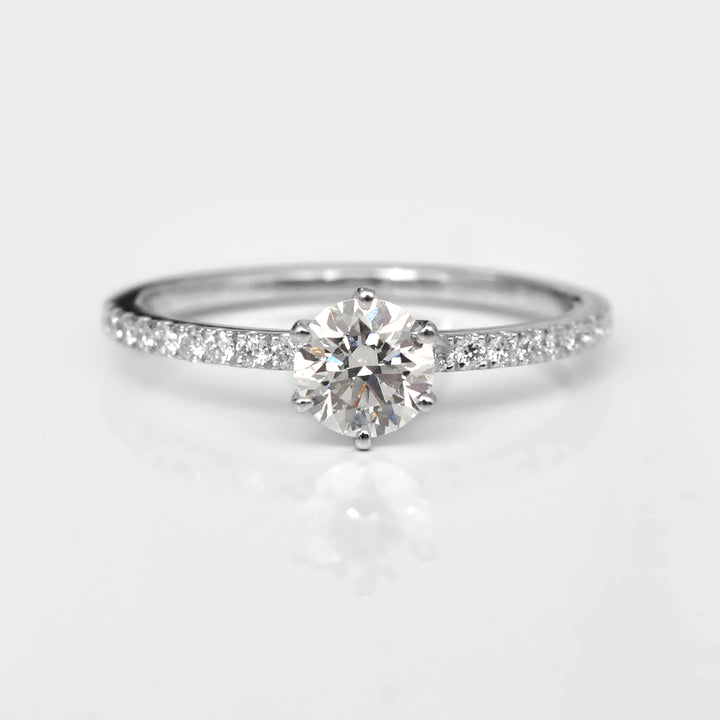 Engagement White Round Diamond Ring and Side Diamonds