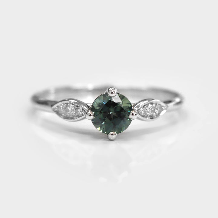 Teal Sapphire and Side Diamonds Delicate Ring