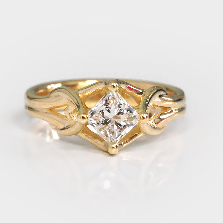 Celtic Design Princess White Diamond Ring