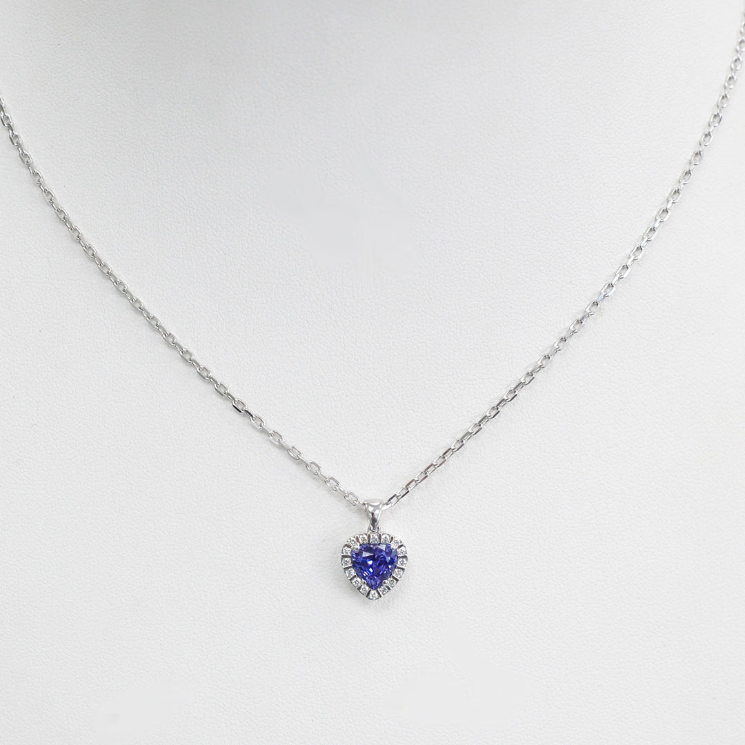 Heart Shape Tanzanite &amp; Diamonds White Gold Pendant